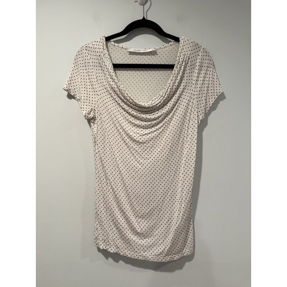 Contemporaine Top Womens XS White Polka Dot Twee Retro Stretch Work Travel